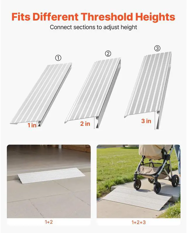 Alt view image 6 of 7 - Door Threshold Ramp, 3 inch Rise, Aluminum Alloy Threshold Ramp Rated 800 lbs Load Capacity, Handicap Ramps for Home Steps for Wheelchair, Scooters, Power Chairs, Walkers, Bicycle, Tricycle