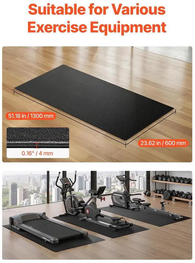 Alt view image 6 of 7 - Treadmill Mat for Carpet Floor 0.16" Thick 24"x51" Exercise Equipment Mat