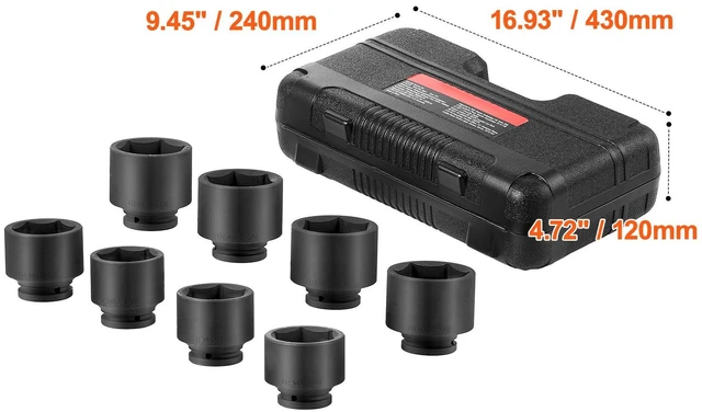 Alt view image 6 of 7 - Axle Nut Impact Socket Set 3/4" Drive 6-Point 8PCS SAE Spindle Nut Socket