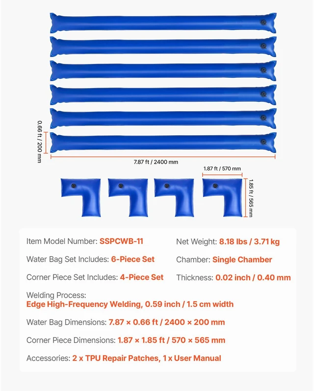 Alt view image 7 of 7 - 26 Gauge 6Pack 4ft Single Chamber Pool Cover Water Bags with 4 Corner Water Tube