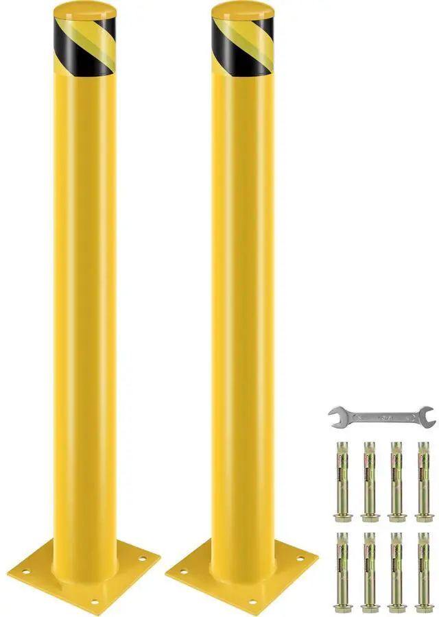 Main image of Safety Bollard, 42 Inch Height Bollard Post, 4.5 Inch Diameter Steel Pipe Safety Bollard Post, Yellow Steel Bollard, Steel Safety Bollard with 8 Anchor Bolts, Perfect for Traffic-Sensitive Area