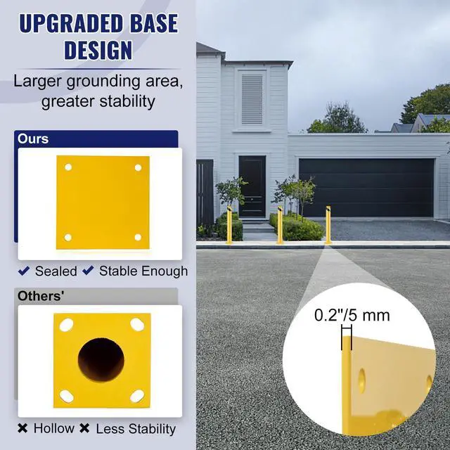 Alt view image 6 of 7 - Safety Bollard, 42 Inch Height Bollard Post, 4.5 Inch Diameter Steel Pipe Safety Bollard Post, Yellow Steel Bollard, Steel Safety Bollard with 8 Anchor Bolts, Perfect for Traffic-Sensitive Area
