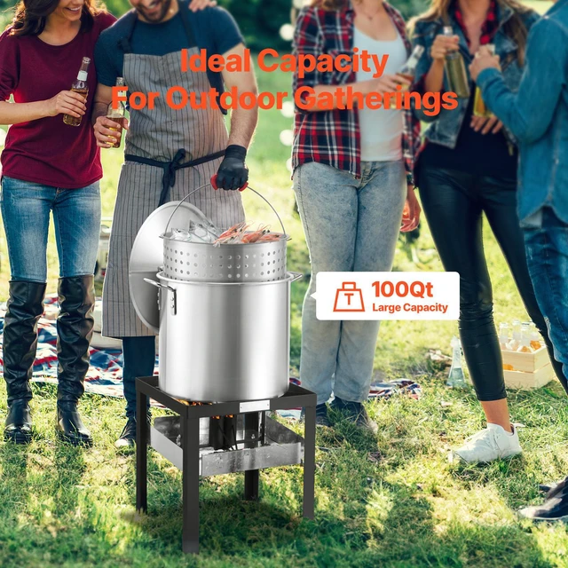 Alt view image 5 of 7 - 100 Qt Seafood Boiling Kit with Strainer Outdoor Crab Crawfish Cooking Pot