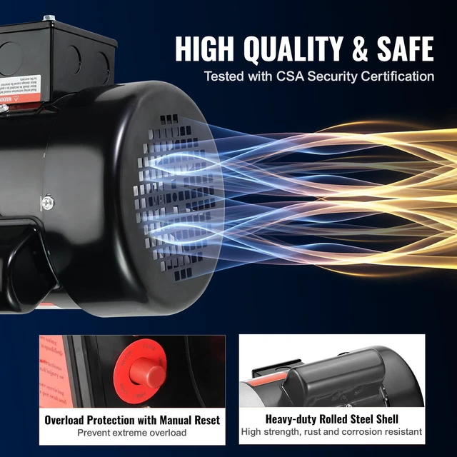 Alt view image 2 of 7 - 0.75HP Electric Motor 1725 rpm, AC 115V/230V, 56C Frame, Air Compressor Motor Single Phase, 5/8" Keyed Shaft, CW/CCW Rotation for Agricultural Machinery and General Equipment