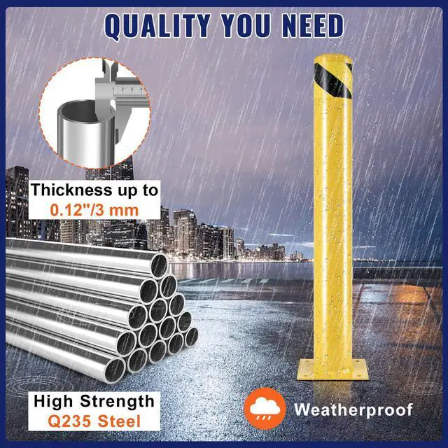 Alt view image 7 of 7 - Safety Bollard, 42 Inch Height Bollard Post, 4.5 Inch Diameter Steel Pipe Safety Bollard Post, Yellow Steel Bollard, Steel Safety Bollard with 8 Anchor Bolts, Perfect for Traffic-Sensitive Area
