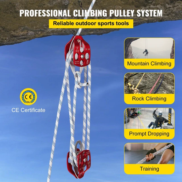Alt view image 4 of 7 - Twin Sheave Block and Tackle 1/2" x 150Ft Twin Sheave Block with Braid Rope 30-35KN 6600-7705LBS Double Pulley Rigging