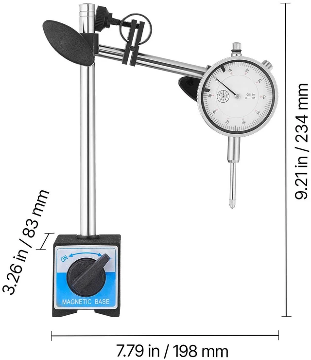 Alt view image 3 of 7 - Dial Test Indicator with Dual Rod Stand and Storage Case, 0.001 inch Accuracy, 0-1 inch Range, Fine Adjustable Long Arm, Non-Magnetic Centering Rods for Machine Set-Up, Narrow Area Measurement
