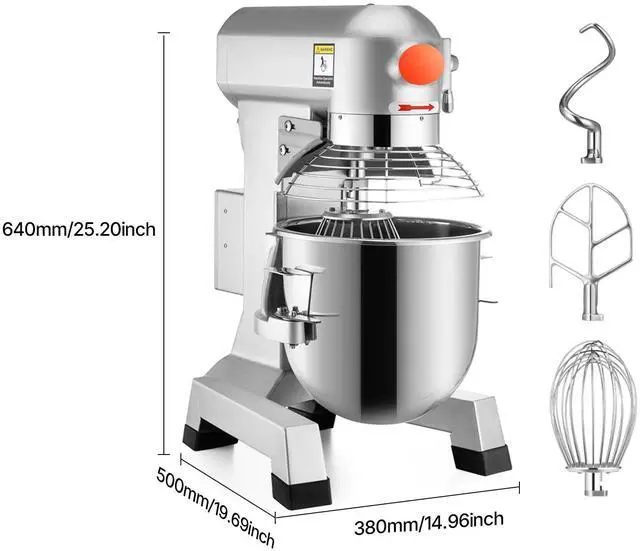 Alt view image 2 of 7 - Commercial Food Mixer 15Qt 600W 3 Speeds Adjustable 110/178/390 RPM Heavy Duty 110V with Stainless Steel Bowl Dough Hooks Whisk Beater Premium for Schools Bakeries Restaurants Pizzerias