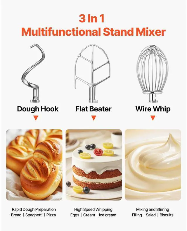 Alt view image 6 of 7 - Commercial Food Mixer 15Qt 600W 3 Speeds Adjustable 110/178/390 RPM Heavy Duty 110V with Stainless Steel Bowl Dough Hooks Whisk Beater Premium for Schools Bakeries Restaurants Pizzerias