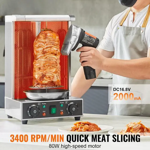 Alt view image 5 of 6 - Electric Shawarma Knife, 80W Cordless Battery Professional Turkish Knife, Commercial Stainless Steel Gyro Cutter, Doner Kebab Meat Slicer with 2 Blades, 4"/100mm, 0-8mm Adjustable Thickness
