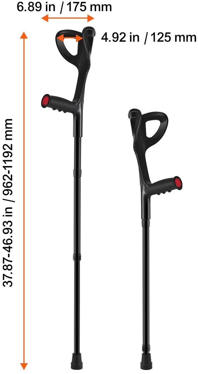 Alt view image 5 of 7 - Forearm Crutches 10-Level Height Adjustable Walking Crutches 1 Pair 350LBS