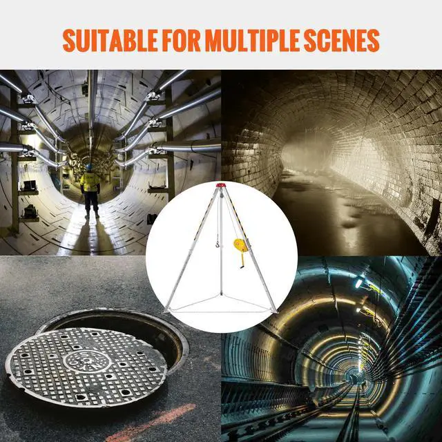 Alt view image 2 of 7 - Confined Space Tripod Kit, Confined Space Tripod 8' Legs and 98' Cable, Confined Space Rescue Tripod 32.8' Fall Protection, 2600 lbs Winch, Harness, Storage Bag