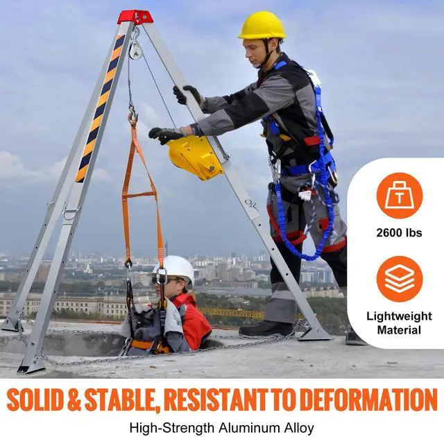 Alt view image 4 of 7 - Confined Space Tripod Kit, Confined Space Tripod 8' Legs and 98' Cable, Confined Space Rescue Tripod 32.8' Fall Protection, 2600 lbs Winch, Harness, Storage Bag