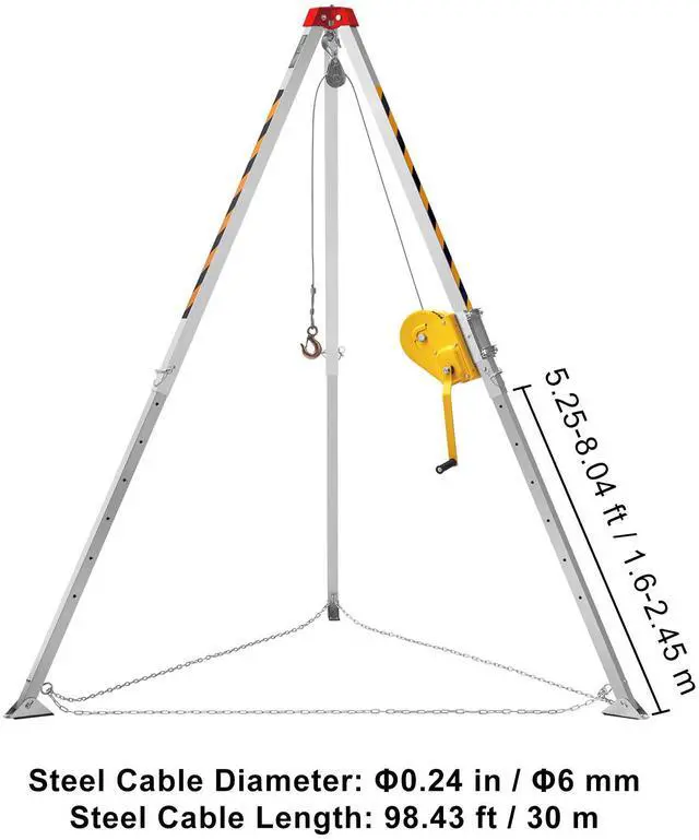 Alt view image 7 of 7 - Confined Space Tripod Kit, Confined Space Tripod 8' Legs and 98' Cable, Confined Space Rescue Tripod 32.8' Fall Protection, 2600 lbs Winch, Harness, Storage Bag