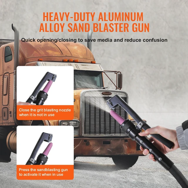 Alt view image 3 of 7 - 10 Gallon Heavy-Duty Sand Blaster, 60-110 PSI High Pressure Sandblaster, Portable Abrasive Blasting Tank, Air Sand Blasting Kit with 2 Ceramic Nozzles & 7.5ft Hose for Stain, Rust, Paint Removal