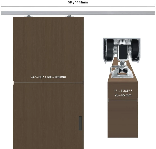 Alt view image 4 of 7 - Pocket Door Track Kit 5 ft Heavy Duty Pocket Door Hardware Track Set 3 Wheels