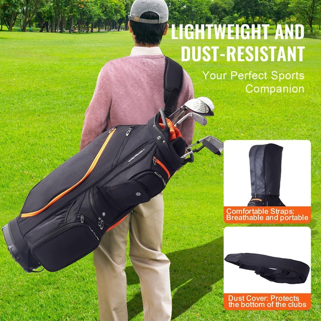 Alt view image 7 of 7 - Golf Cart Bag with 14 Way Organizer Divider Top, 36 13 Pockets Premium Cart Bag, Durable Golf Bags with Handles & Dust Cover & Detachable Straps for Men & Women, Black & Orange