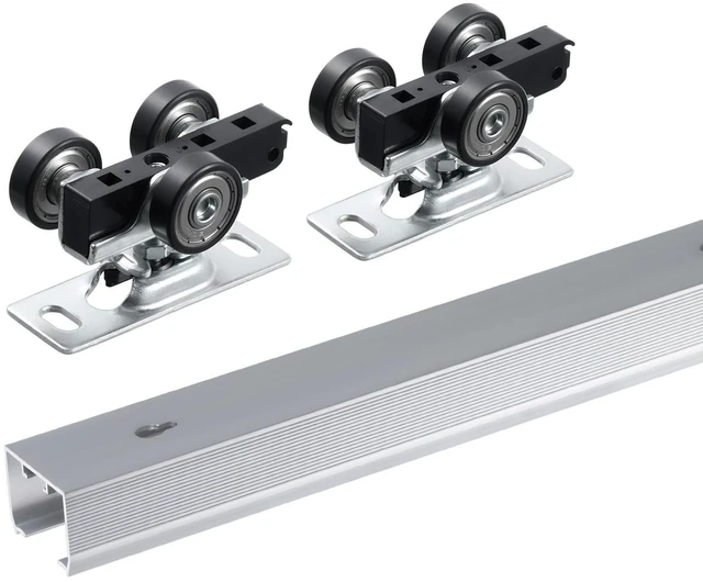 Alt view image 7 of 7 - Pocket Door Track Kit 5 ft Heavy Duty Pocket Door Hardware Track Set 3 Wheels