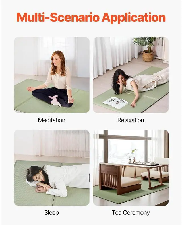 Alt view image 2 of 7 - Japanese Tatami Mat, Twin XL - 39'' x 80'' Foldable Tatami Mattress, 100% Natural Rush Grass, Japanese Floor Mattress with Non-Slip Backing & Fresh Scent, Tatami for Sleeping, Meditation, Yoga