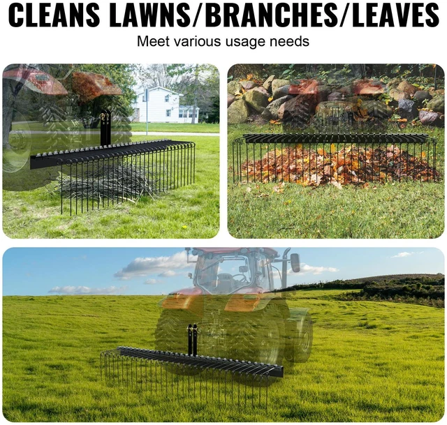Alt view image 5 of 7 - Tow Behind Landscape Rake, 72" Tow Dethatcher with 32 Steel Tines, Lawn Dethatcher Rake Attaches to Category 1, 3 Point Hitch for Tractor, for Leaves, Pine Needles, Straw, and Grass