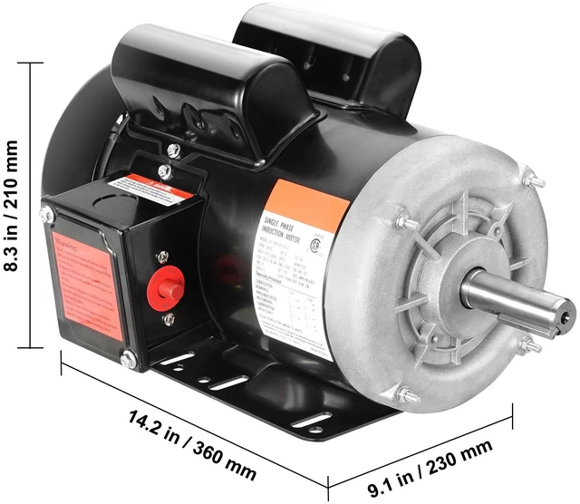 Alt view image 6 of 7 - 2HP Electric Motor 1725 rpm, AC 115V/230V, 143/5T Frame, Air Compressor Motor Single Phase, 7/8" Keyed Shaft, CW/CCW Rotation for Agricultural Machinery and General Equipment