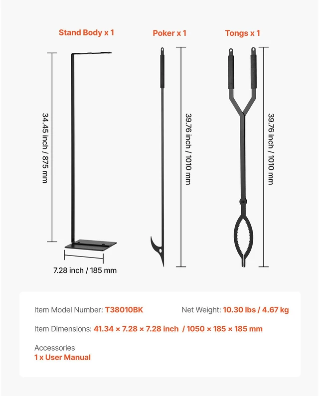 Alt view image 4 of 7 - Fireplace Tool Set, 3 PCS Fire Tool Set and Holder with Stand, Tongs, Fire Place Poker, Wrought Iron Fireplace Accessories for Campfire Backyard Bonfire Indoor/Outdoor, Black