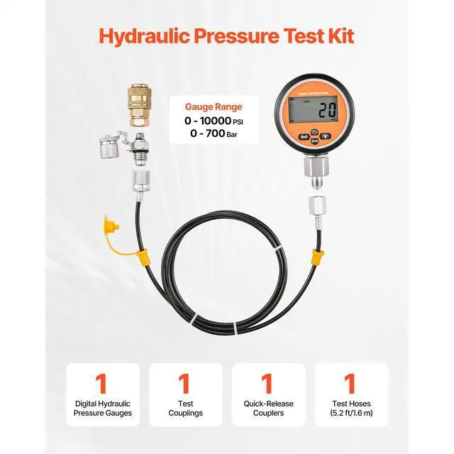 Alt view image 2 of 7 - Digital Hydraulic Pressure Test Coupling Kit, 10000 PSI Pressure Gauge Manometer Tester with 1 Gauge, 1 Test Coupling, 1 Quick-Release Coupler, and 1 Hose for Excavator Construction Machinery