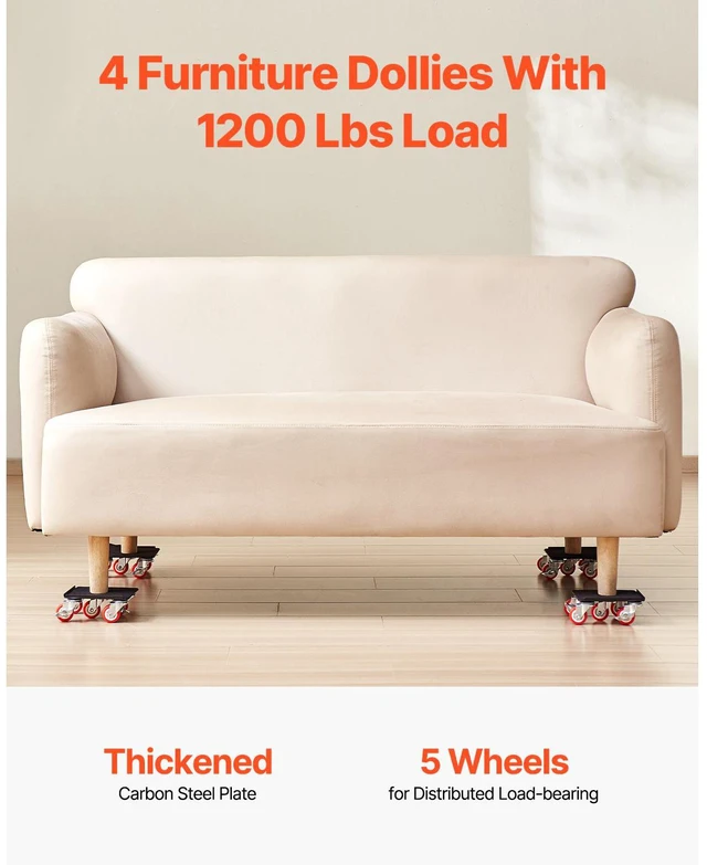 Alt view image 7 of 7 - Furniture Dolly Heavy Duty Furniture Mover with 5 Wheels 1200 lbs Capacity