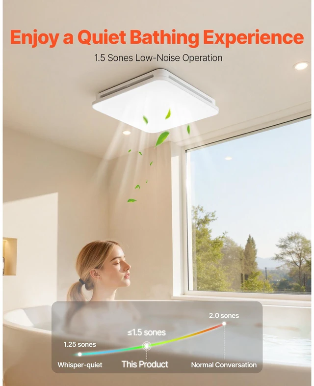 Alt view image 4 of 7 - Bathroom Exhaust Fan with LED Light, 80 CFM 4000K Bathroom Vent, 1.5 Sones Low-Noise, Premium Motor Ceiling Fan for Laundry Room, Storage Room, Home Ventilation, White