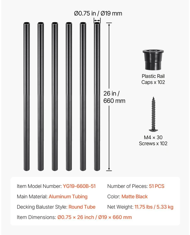 Alt view image 7 of 7 - Metal Staircase Balusters 51 Pack 26 In Aluminum Spindles with Screws/Rail Caps
