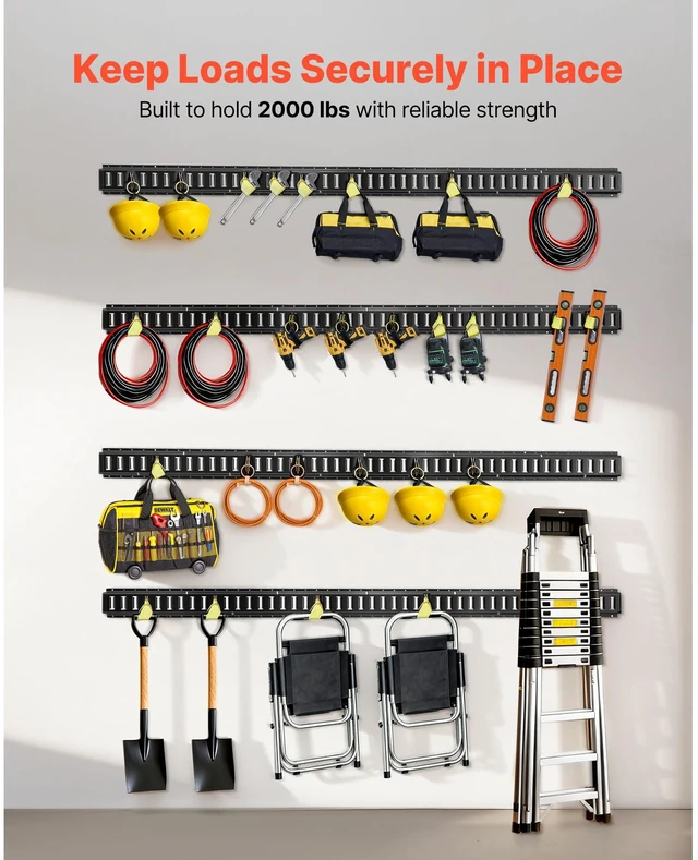 Alt view image 6 of 7 - E-Track Tie-Down Rails, 4 Pack, 7.7 ft E Track Rails Secures Cargo & Heavy Loads Up to 2,000 lbs, Trailer Tie-Down System Suitable for Garages, Vans, Motorcycle Tie Downs, ATV Mountings