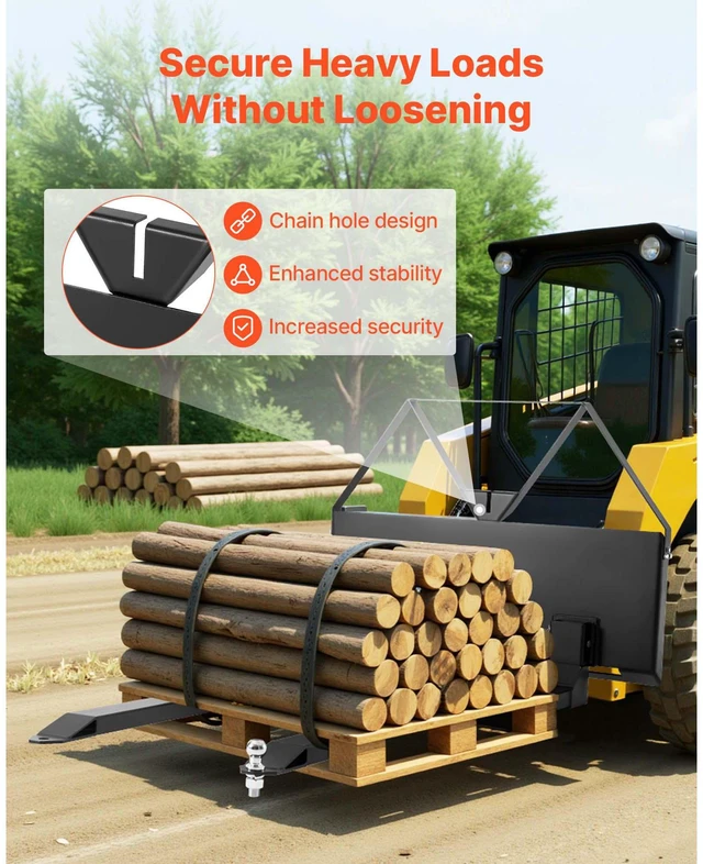 Alt view image 4 of 7 - Skid Steer Pallet Forks, 2600 lbs Rated Capacity, Pallet Fork Frame Attachment with 48-inch Pallet Forks Blades, 1-7/8 inch Ball Hitch Receiver, Quick Tach Connection for Skid Steers, Tractors