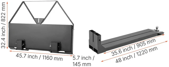 Alt view image 5 of 7 - Skid Steer Pallet Forks, 2600 lbs Rated Capacity, Pallet Fork Frame Attachment with 48-inch Pallet Forks Blades, 1-7/8 inch Ball Hitch Receiver, Quick Tach Connection for Skid Steers, Tractors