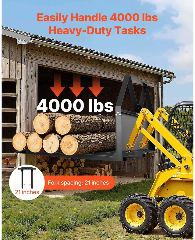 Alt view image 2 of 7 - Skid Steer Pallet Forks, 2600 lbs Rated Capacity, Pallet Fork Frame Attachment with 48-inch Pallet Forks Blades, 1-7/8 inch Ball Hitch Receiver, Quick Tach Connection for Skid Steers, Tractors
