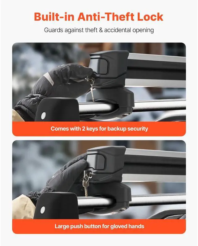 Alt view image 7 of 7 - Ski & Snowboard Roof Rack, Carry up to 6 Pairs of Skis or 4 Snowboards, 2 PCS Aluminum Universal Car Roof Rack Top Holder with Lock and Rubber Padding for Fishing Pole Rod, Fit Most Crossbars