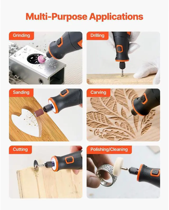 Alt view image 3 of 7 - 73-Piece Cordless Rotary Tool Kit, DC4V Portable Mini Power Rotary Tool, 5-Level Speed 7000-20000 RPM Multi-Purpose DIY Tools for Engraving, Sanding, Polishing, Carving, Cutting, DIY Crafts