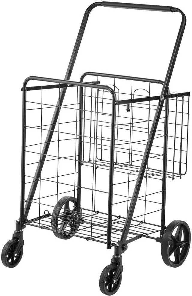 Main image of Folding Shopping Cart, Jumbo Grocery Cart with Double Baskets, 360° Swivel Wheels, Heavy Duty Utility Cart, 110 LBS Large Capacity Utility Cart for Laundry, Shopping, Grocery, Luggage