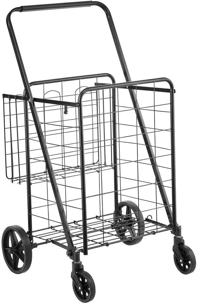 Alt view image 3 of 7 - Folding Shopping Cart, Jumbo Grocery Cart with Double Baskets, 360° Swivel Wheels, Heavy Duty Utility Cart, 110 LBS Large Capacity Utility Cart for Laundry, Shopping, Grocery, Luggage