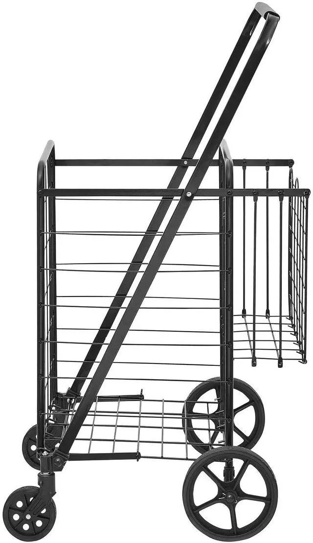 Alt view image 4 of 7 - Folding Shopping Cart, Jumbo Grocery Cart with Double Baskets, 360° Swivel Wheels, Heavy Duty Utility Cart, 110 LBS Large Capacity Utility Cart for Laundry, Shopping, Grocery, Luggage