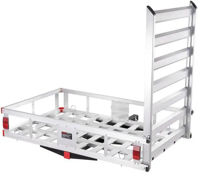 Alt view image 2 of 7 - 50 x 29.5 x 8.7 inch Hitch Cargo Carrier, 500lbs Capacity Trailer Hitch Mounted Cargo Basket, Aluminum Luggage Carrier Rack with Folding Ramp, Fits 2" Hitch Receiver for SUV Truck Pickup Camping