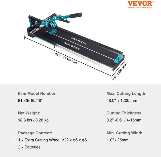 Alt view image 5 of 7 - Manual Tile Cutter, 48 inch, Porcelain Ceramic Tile Cutter with Tungsten Carbide Cutting Wheel, Infrared Positioning, Anti-Skid Feet, Durable Rails for professional installers or beginners