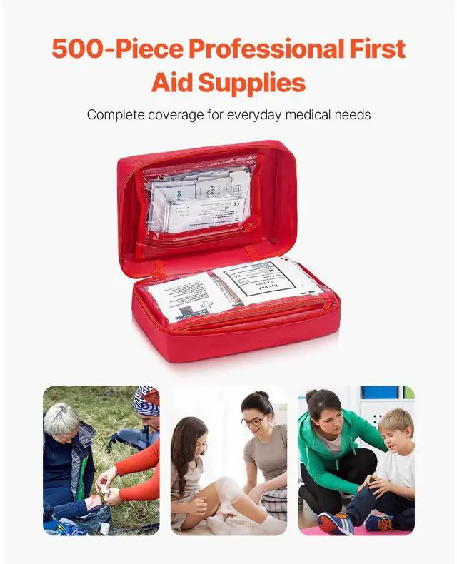 Alt view image 7 of 7 - First Aid Kit 500 Pieces Large Survival Bag Emergency Medical Supplies Home Car