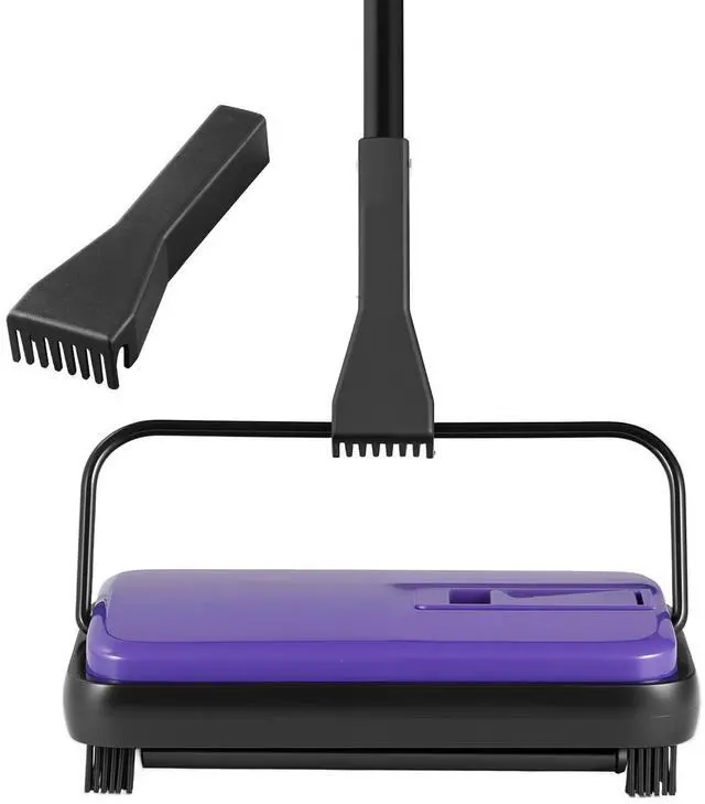 Main image of Carpet Sweeper Manual, Floor Sweeper with 300 ml Dustbin Capacity Easy to Empty, 6.7 inch Cleaning Width for Home Office Carpets Pet Hair Dust, Purple