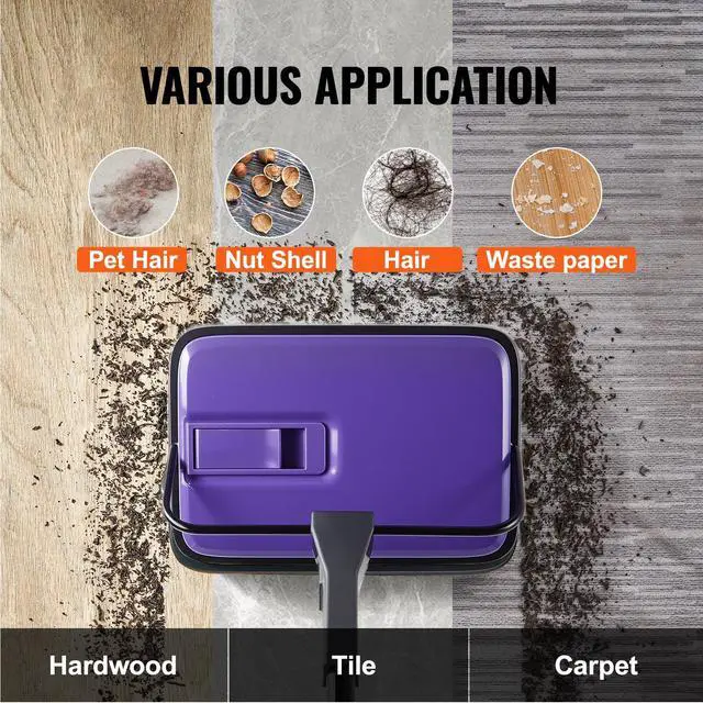 Alt view image 4 of 7 - Carpet Sweeper Manual, Floor Sweeper with 300 ml Dustbin Capacity Easy to Empty, 6.7 inch Cleaning Width for Home Office Carpets Pet Hair Dust, Purple