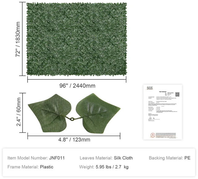 Alt view image 6 of 7 - Ivy Privacy Fence, 96 x 72 in Artificial Green Wall Screen, Greenery Ivy Fence with Mesh Cloth Backing and Strengthened Joint, Faux Hedges Vine Leaf Decoration for Outdoor Garden, Yard, Balcony