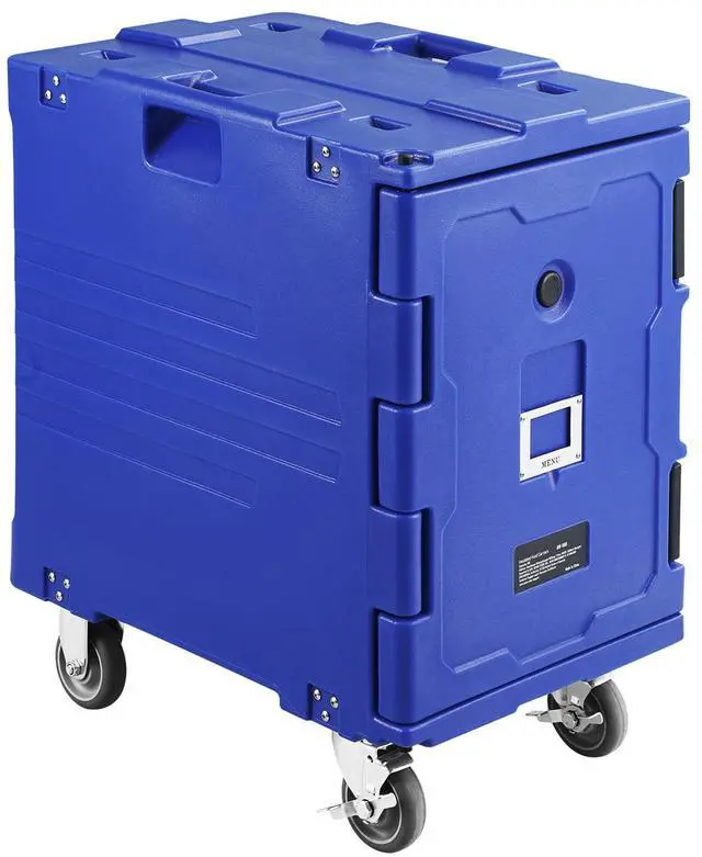 Main image of Insulated Food Pan Carrier, 82 Qt Hot Box for Catering, LLDPE Food Box Carrier w/One-Piece Buckle, Front Loading Food Warmer w/Handles, End Loader w/Wheels for Restaurant, Canteen, etc. Blue