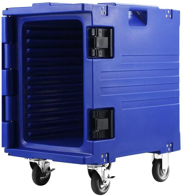 Alt view image 7 of 7 - Insulated Food Pan Carrier, 82 Qt Hot Box for Catering, LLDPE Food Box Carrier w/One-Piece Buckle, Front Loading Food Warmer w/Handles, End Loader w/Wheels for Restaurant, Canteen, etc. Blue