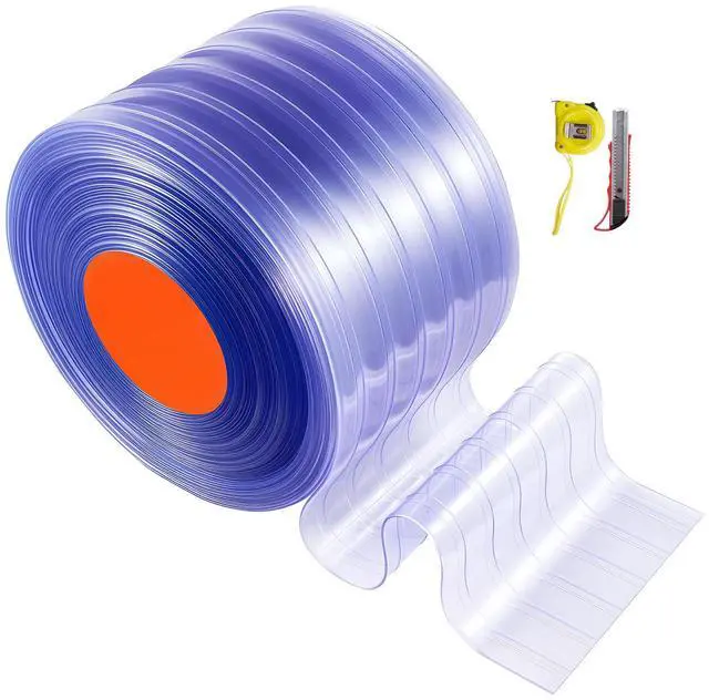 Main image of Clear PVC Strip Curtain, 150 ft Length x 12 in Width, Ribbed Plastic Door Strip Bulk Roll, Walk in Freezer Cooler Curtain Strips for Doorways of Supermarket, Garage, Warehouse, Pet Animal House