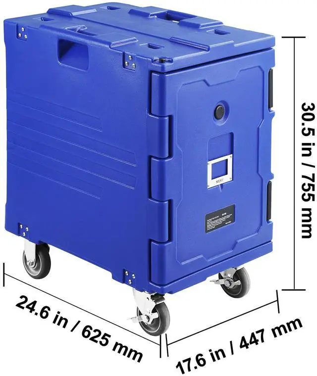 Alt view image 4 of 7 - Insulated Food Pan Carrier, 82 Qt Hot Box for Catering, LLDPE Food Box Carrier w/One-Piece Buckle, Front Loading Food Warmer w/Handles, End Loader w/Wheels for Restaurant, Canteen, etc. Blue