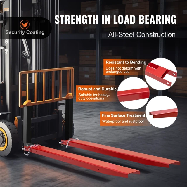 Alt view image 4 of 7 - Pallet Fork Extensions, 72" Length 4.5" Width, Heavy Duty Carbon Steel Fork Extensions for Forklifts, 1 Pair Forklift Extensions with Pins, Forklift Fork Attachments for Forklift Truck, Red